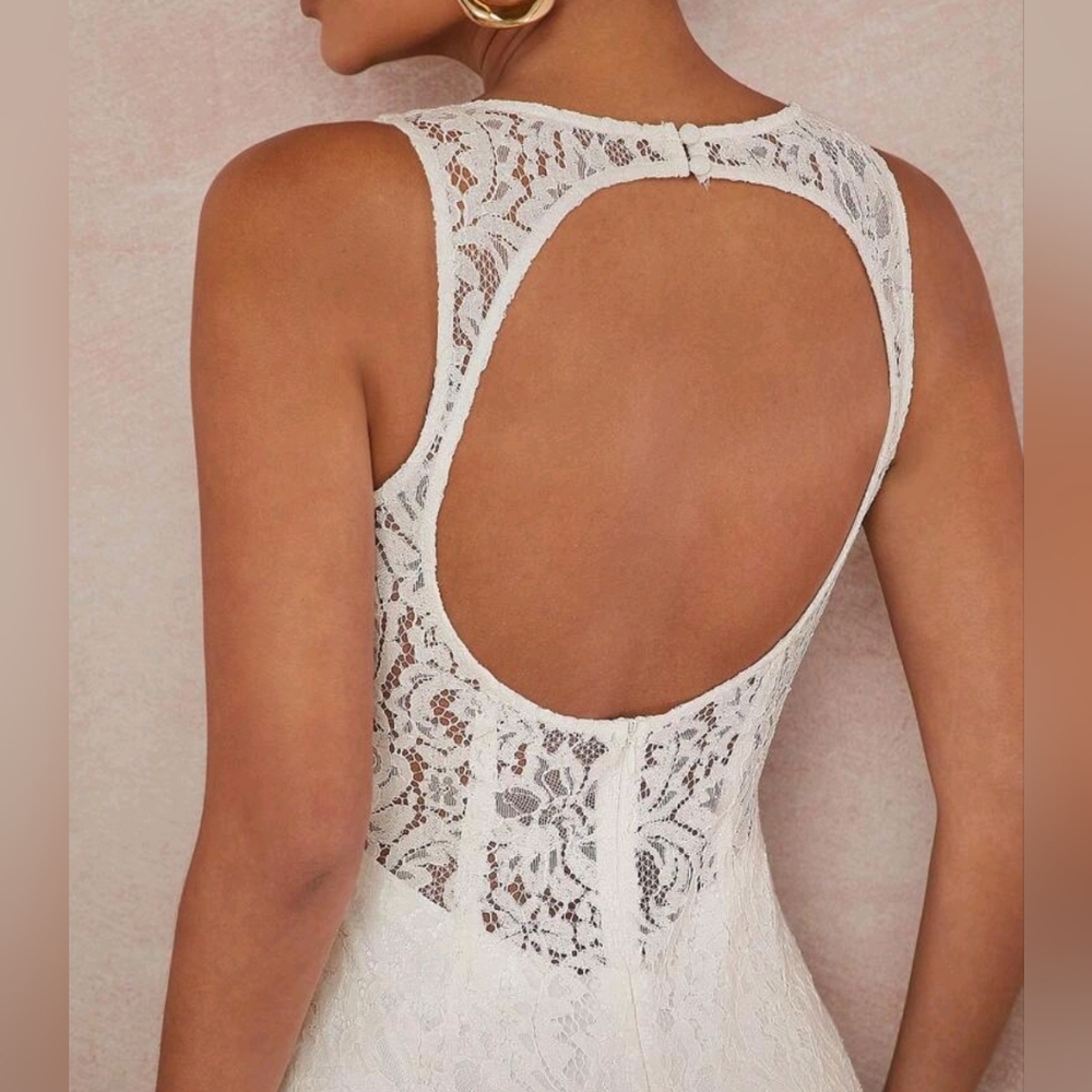 Lace Wedding Dress Size M Medium 5 6 7 8 Stretch Long Lined Bride Bridal White - Picture 5 of 15